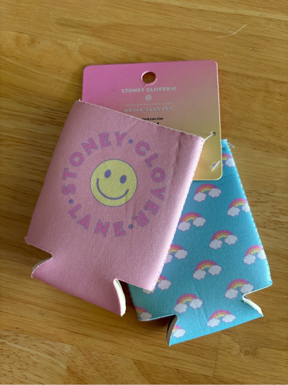 Stoney Clover Lane Pink Smiley & Blue Rainbow Drink Sleeves (2-Pack)